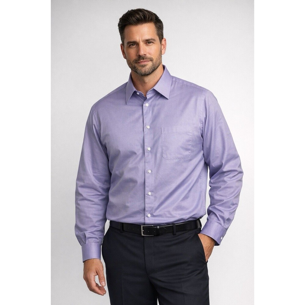 Pronto Uomo Dress Shirt Mens 19 34/35 Lavender Button Up Cotton Classic Fit